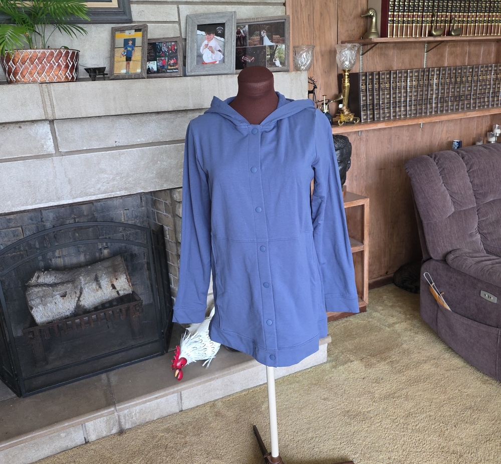 D&co30 athletica Blue Hooded Button-Front Jacket
